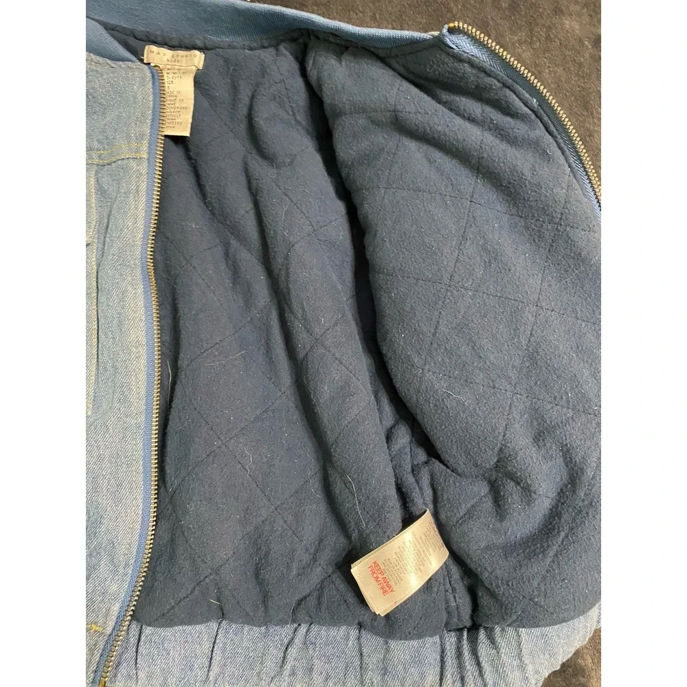Max Studio Kids Denim Bomber Jacket Size M 7-8 Quilted Lining Blue Jean Zip Up